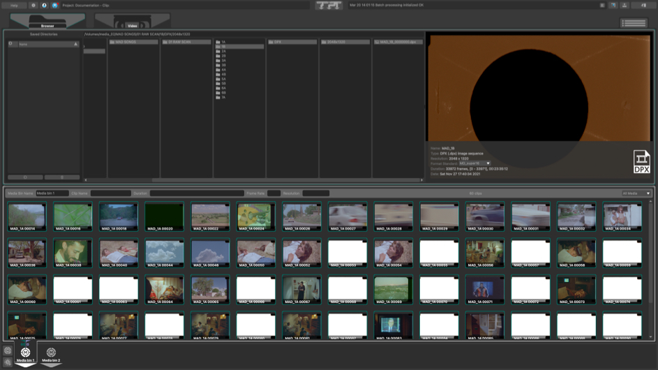 The File Browser above the Media Bins