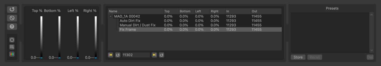 Frame range and ROI panel