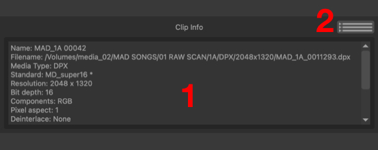 The Clip panel's Clip Info section
