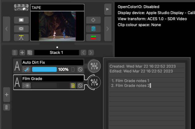 An annotated Film Grade effect
